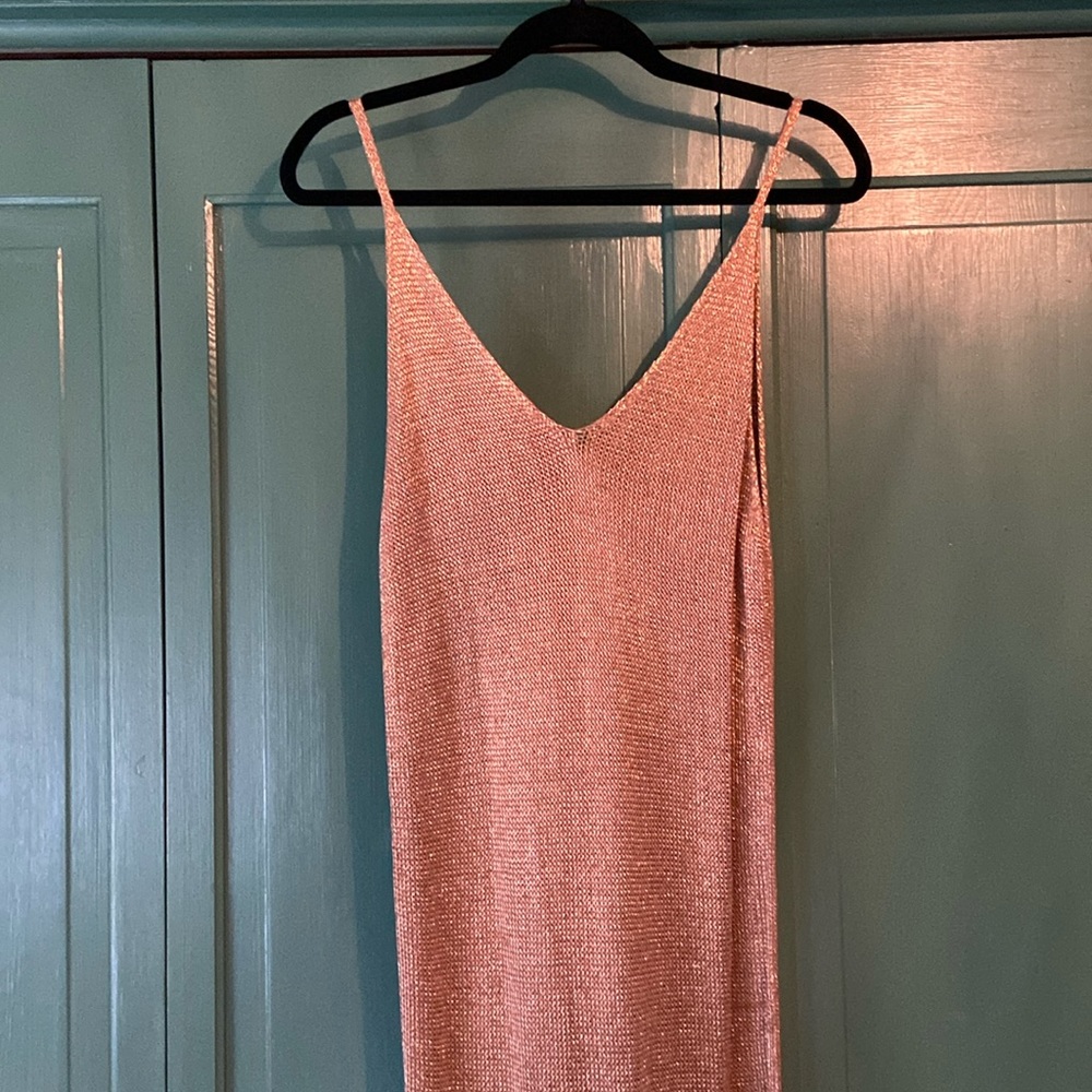 Metallic copper sheer tank dress